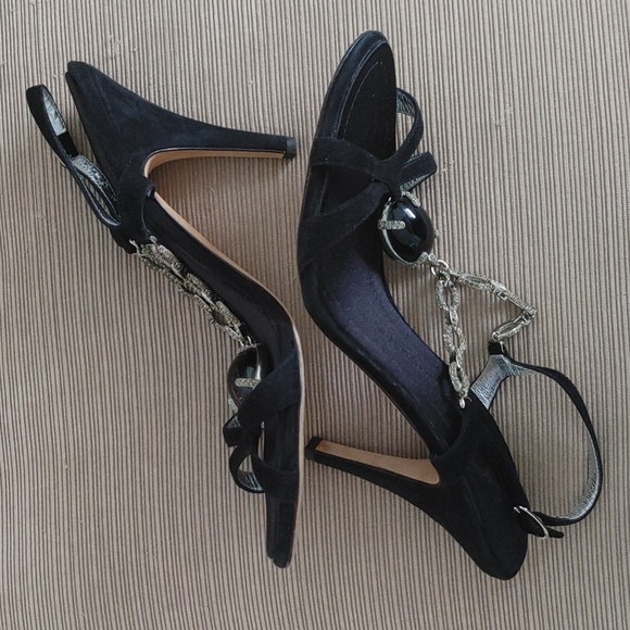 Giuseppe Zanotti Shoes - GIUSEPPE ZENOTTI Black suede rhinestone & Gem encrusted strappy heels 9.5
